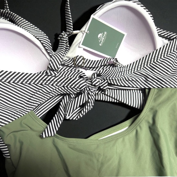 π Stripes & Olive Delight: Chic Eomenie Swimsuit - Medium πΏ NWT - Picture 10 of 10
